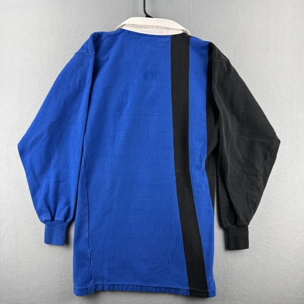 Vintage Halbro Rugby Shirt Jersey Mens 46 (Fits Small Long) Blue Heavy Cotton